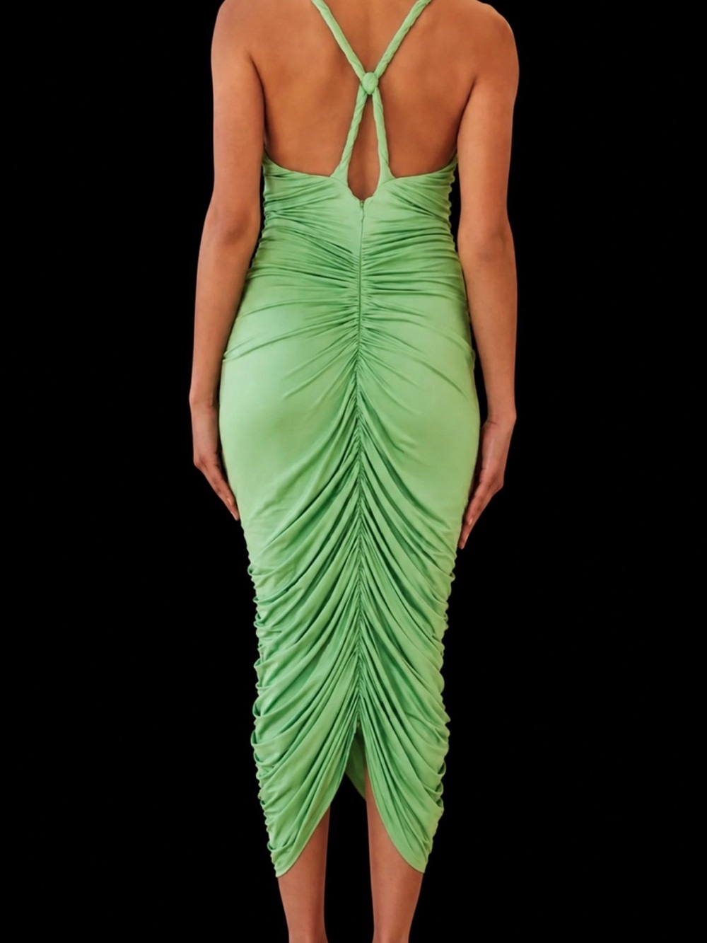 cult gaia Green Plunging Ruched Strapless Dress with Gold Discs - Picture 2 of 3